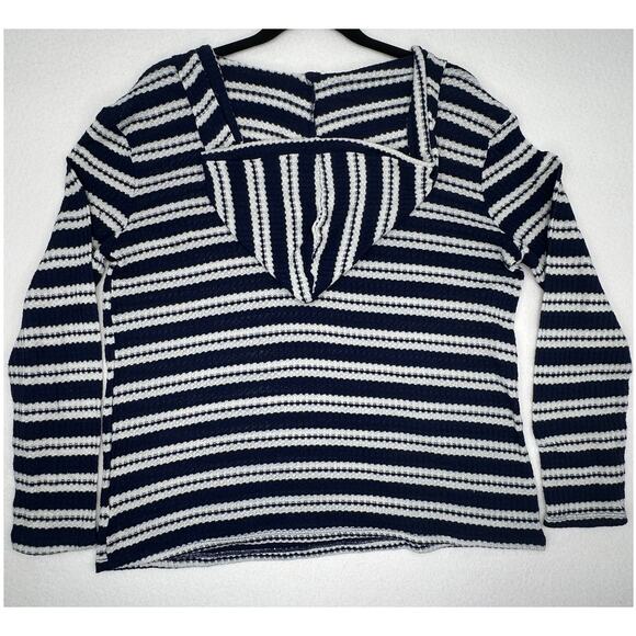 Como Blu Blue White Striped Hoodie Sweater L - Picture 2 of 6